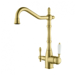 Bateria kuchenna trójdrożna Blue Water Saxo mosiądz antyczny , dwuobwodowy kran do podłączenia wody bieżącej i filtrowanej w stylu Retro.
