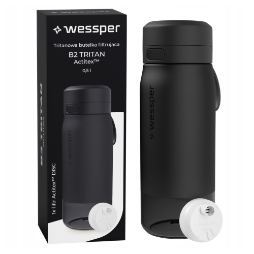 czarna butelka filrujaca wodę wessper 500 ml