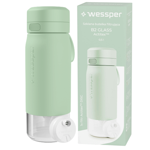 butelka 500 ml w kolorze mietowym szklana