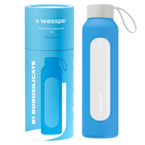 Butelka ze szkła borokrzemowego w silikonie Ocean Blue 500 ml.