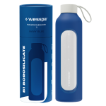 Szklana butelka Wessper w silikonowym granatowym (Navy Blue) etui 1000 ml.