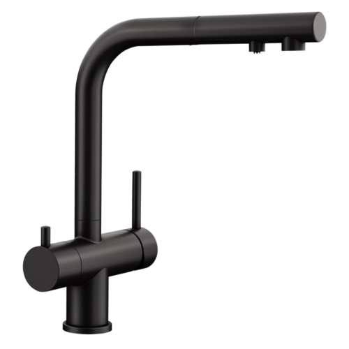 bateria czarny mat z przyłączeniem do filtra wody Blanco Fontas z wyciąganą wylewką