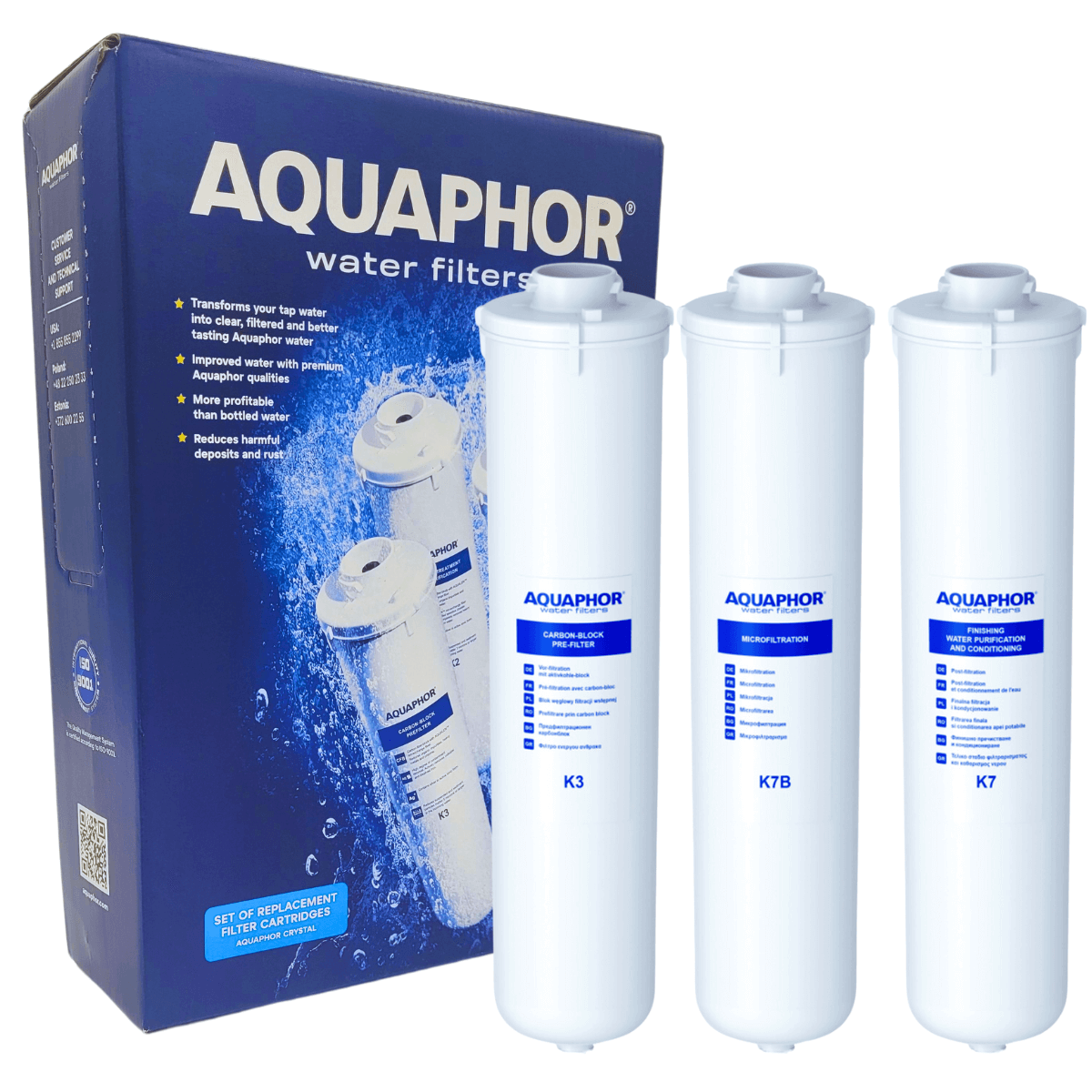 Zestaw wkładów Aquaphor na serwis Aquaphor Kryształ B Eco. Filtry K3, K7B i K7. Komplet filtrów Aquaphor Kryształ B ECO.