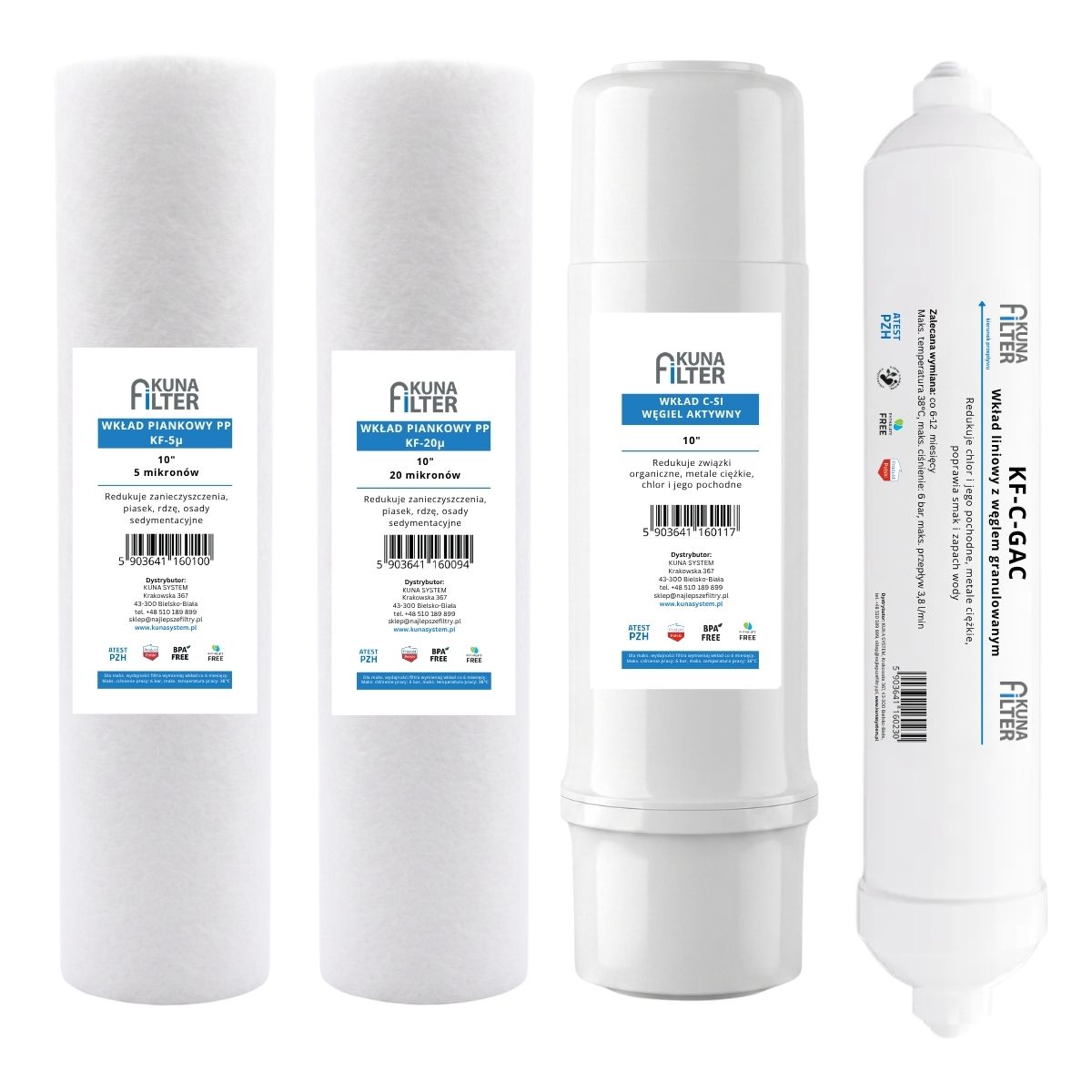 Zestaw wkładów do filtra RO7, RO5SMD, KFRO7, KFRO5SMD. Serwis pełny, roczny filtra Kuna Filter RO-7.