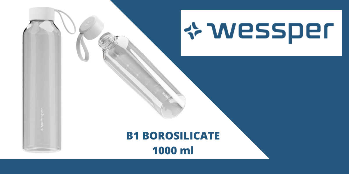 szklana butelka na wode filtrowaną wessper