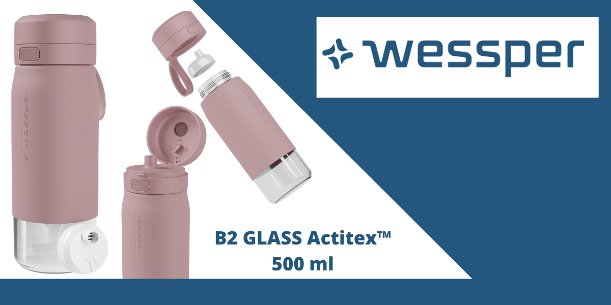 różowa szklana butelka na wodę 500 ml